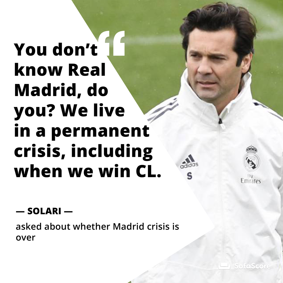 Sofascore's tweet photo. 🎙️| Real Madrid beat Viktoria Plzen 0-5 yesterday, but Santiago Solari doesn't believe the holders of the #UEFAChampionsLeague are out of the woods yet.
#ThursdayThoughts #PLZRMA #UCL https://t.co/4GoWhTyR6I