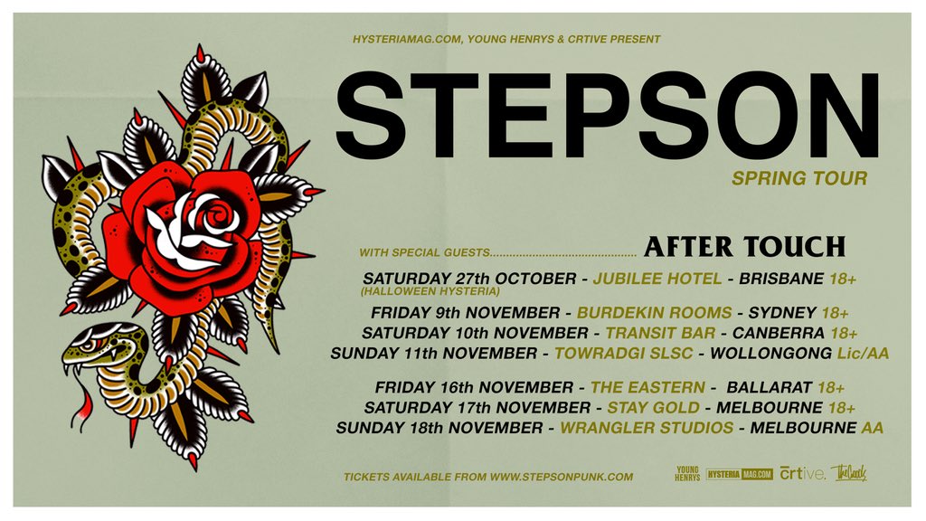AFTERTOUCHSOUND's tweet photo. TOUR STARTS TOMORROW. @stepsonpunk Are hosting us at the Burdekin tomorrow night and it’s gonna get bizzay https://t.co/MnlcyKwG0m