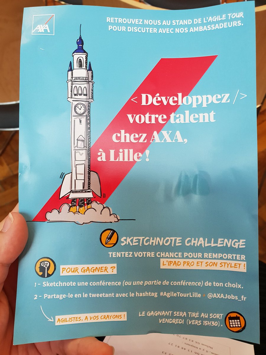 #AgileTourLille le sketchnote commence dès la keynote. Envie de gagner un iPad pro et son stylet ? Lancez-vous dans le sketchnote, twittez-le avec #AgileTourLille + <a href="/AXAJobs_fr/">AXA Jobs France</a> . Tirage au sort demain à 15:30 !