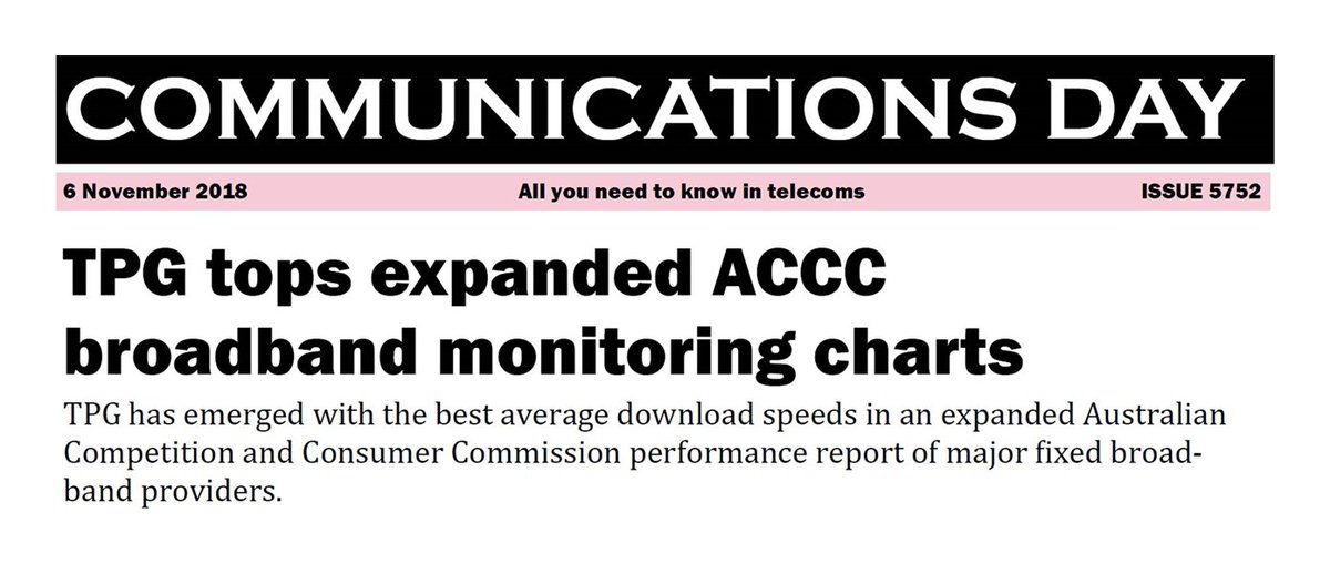 We did it again! TPG have been ranked #1 for average NBN download and upload speeds in the ACCC's Measuring Broadband Australia November report. Get the full report here, courtesy of @findercomau! link.tpg.com.au/ujlYWk Check out our range of NBN plans: link.tpg.com.au/YuxlXy