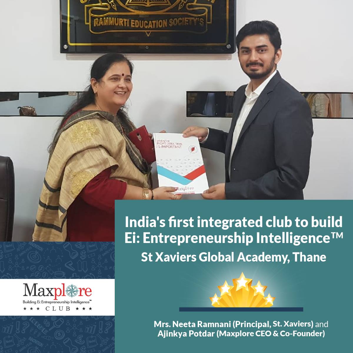 maxplorecentre's tweet photo. Maxplore is proud to announce that St Xaviers English High School &amp; Jr. College, Thane and St. Xavier's Global Academy, Thane are the first schools to set up the Maxplore Entrepreneurship Club.
#maxplore #entrepreneurship #business #startupsAtSchools #entrepreneurshipintelligence https://t.co/n4Mlui50AS