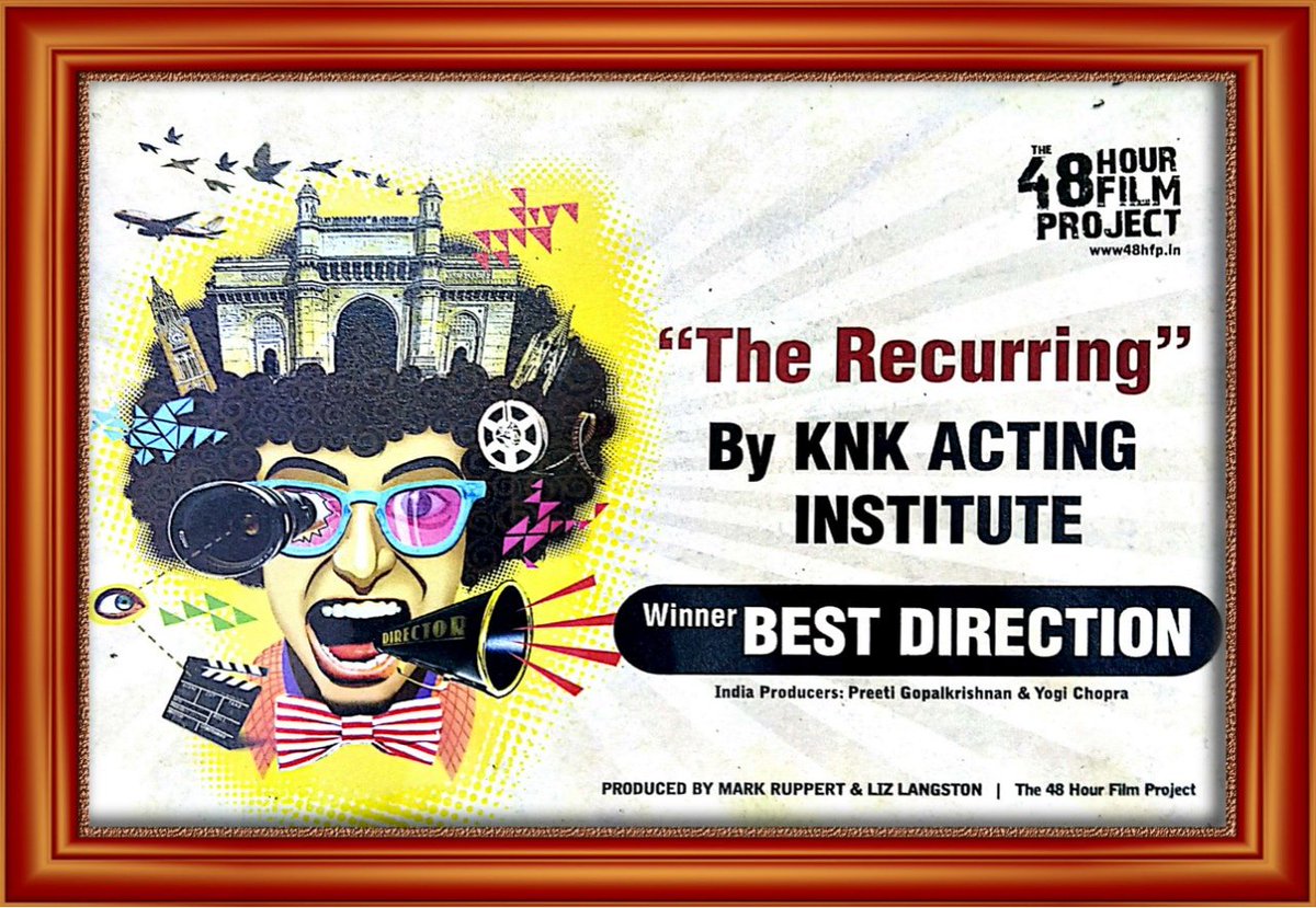 KNK_Acting_Lab's tweet photo. Winner Best Direction
"The Recurring" by Kishore Namit Kapoor Acting Institute
#TheActorsHandBook #KNKActingInstitute #StudentOfKNK #Bollywood #ActingInstitute #ActingSchool #ActingClasses #Acting #Awards #Direction #ShortFilm https://t.co/Y9S6s4N7OZ