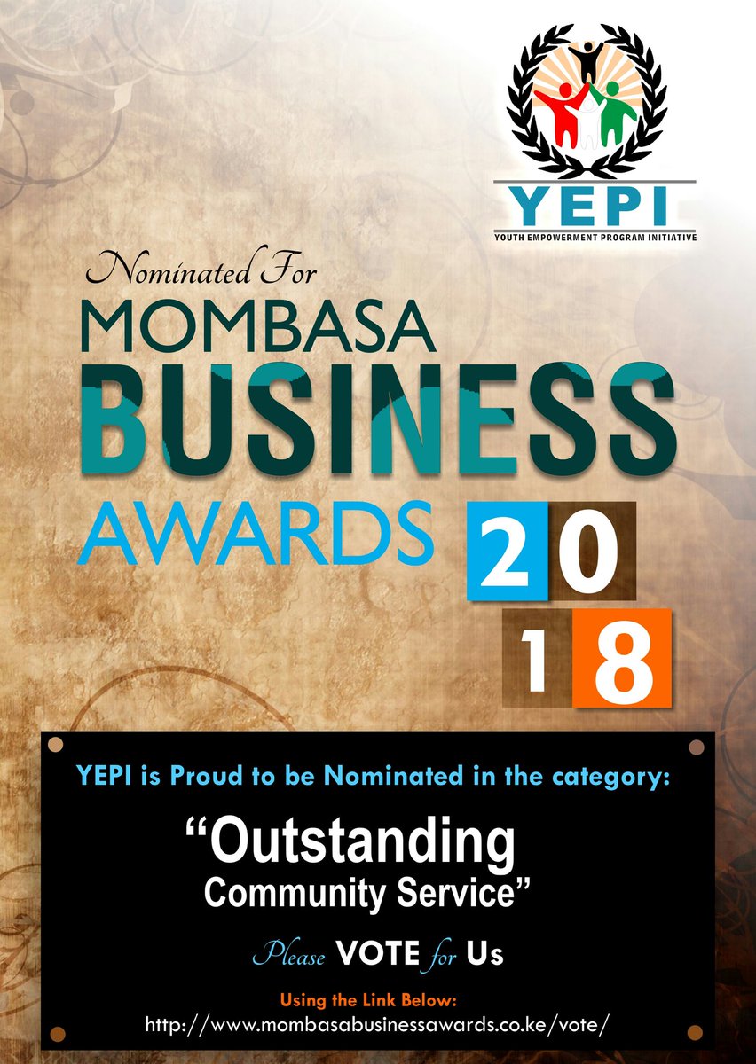 It's a brand new day! Remember to #Vote for <a href="/YepiYouth/">YEPI Community</a> to win the <a href="/MombasaAwards/">Mbsa Business Awards</a>. It's simple and easy. Open the link below, scroll down to the Category of Outstanding Community Service, select Youth Empowerment Program Initiative (YEPI) and click vote. mombasabusinessawards.co.ke/vote/