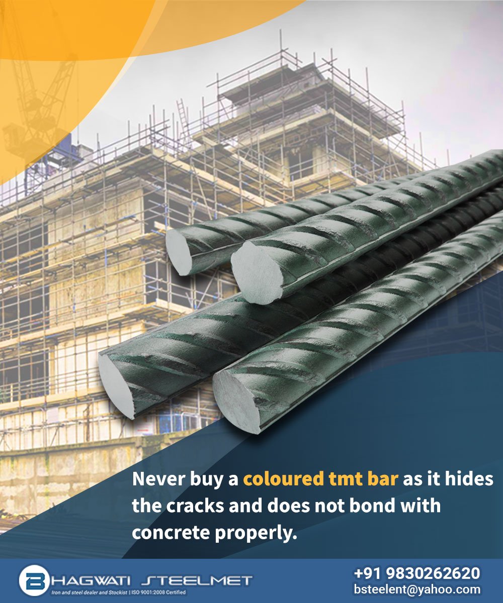 Bhagwati__Steel's tweet image. Beware of Coloured #TMT #Bars looks good but it hides the cracks between bars. 
#HomeBuildingTips #BhagwatiSteelmet