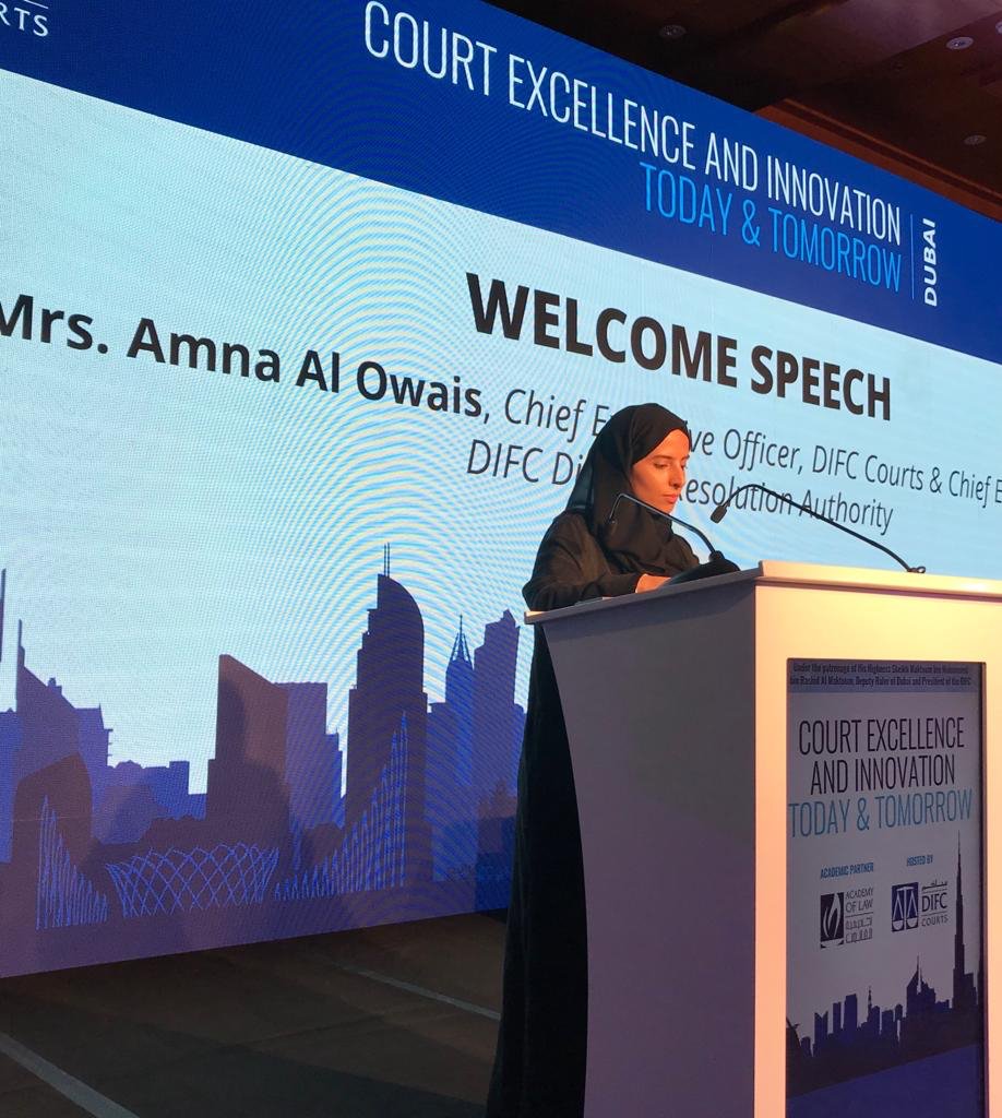 DIFCCourts's tweet photo. Amna Al Owais, Chief Executive Officer, #difccourts & Chief Executive, #difc Dispute Resolution Authority, is starting the second day of the #ICCEConference with a welcoming speech. https://t.co/IHaB1gmwrb
