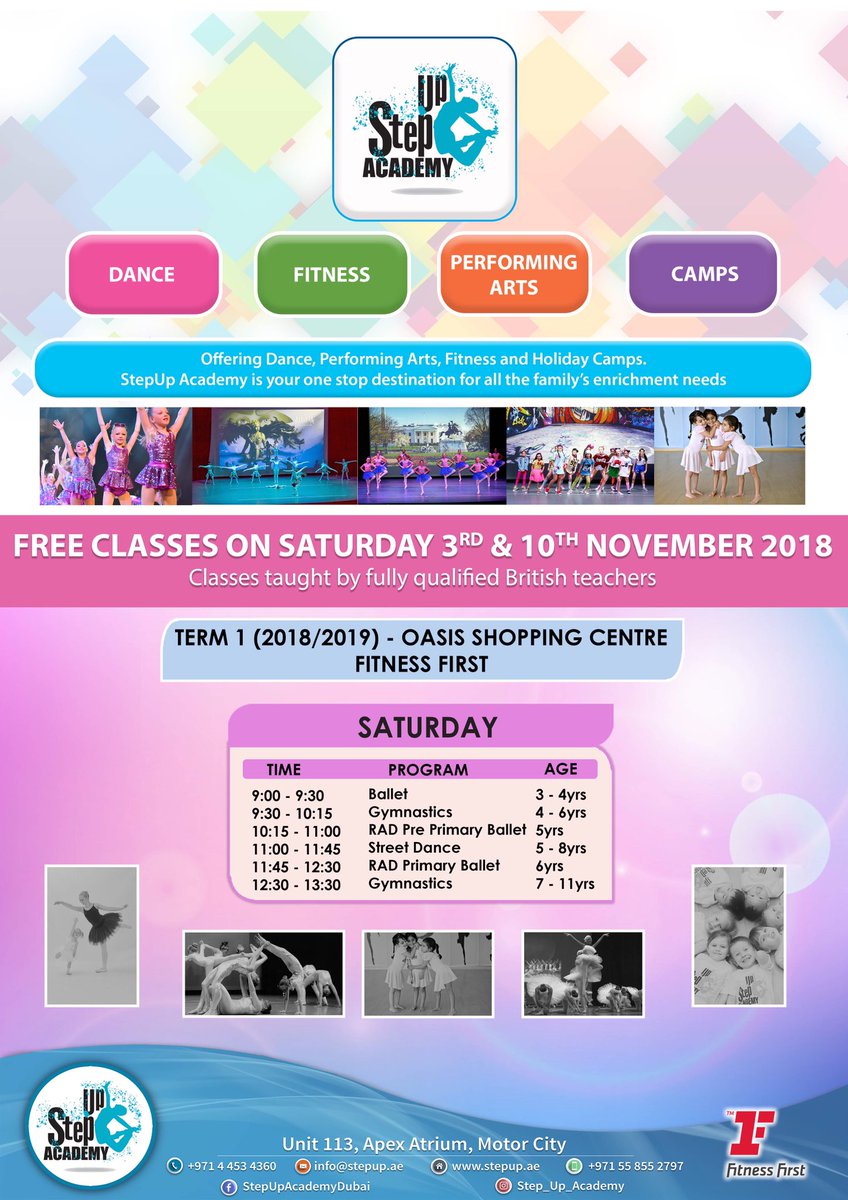 StepUpAcademy's tweet image. ***SUPER SATURDAY*** continues this week with FREE classes at Fitness First Oasis Centre and Fitness First Palm Jumeirah. Come down &amp;amp; try out our sessions! Bring your friends! 
@FitnessFirstME 
#freeclasses #bringyourfriends #fitnessfirst #dubaidanceacademy