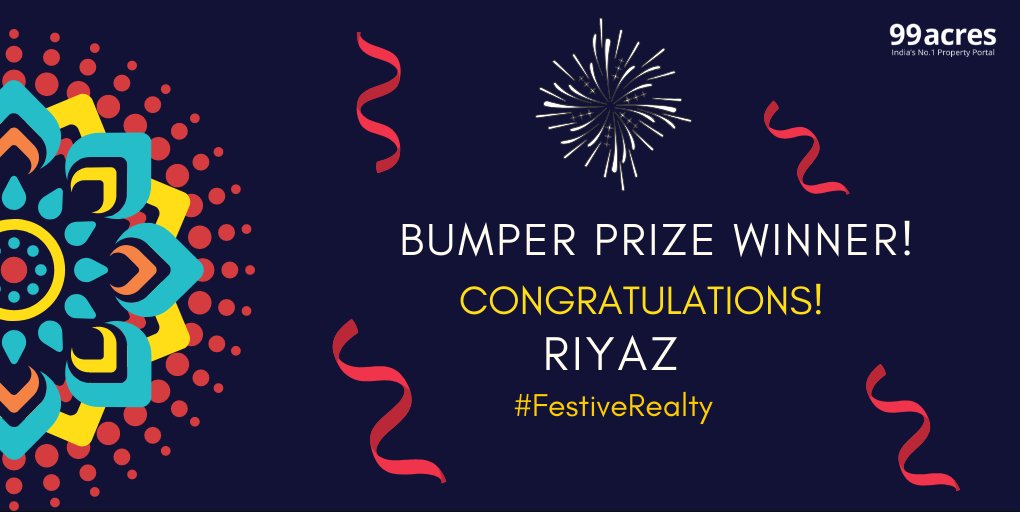 99acresIndia's tweet photo. #FestiveRealty | Wonderful @riyazali4312 for getting 99 likes on an answer. Congratulations on winning the bumper prize. https://t.co/BunDix9bCQ