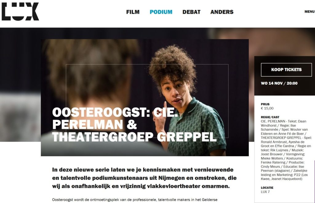 Greppel nieuws: 14 november Nieuwkomers bij Oosteroogst in LUX Op woensdag 14 november start LUX Nijmegen met Oosteroogst. Op het programma: Nieuwkomers.
 is.gd/2UREc1