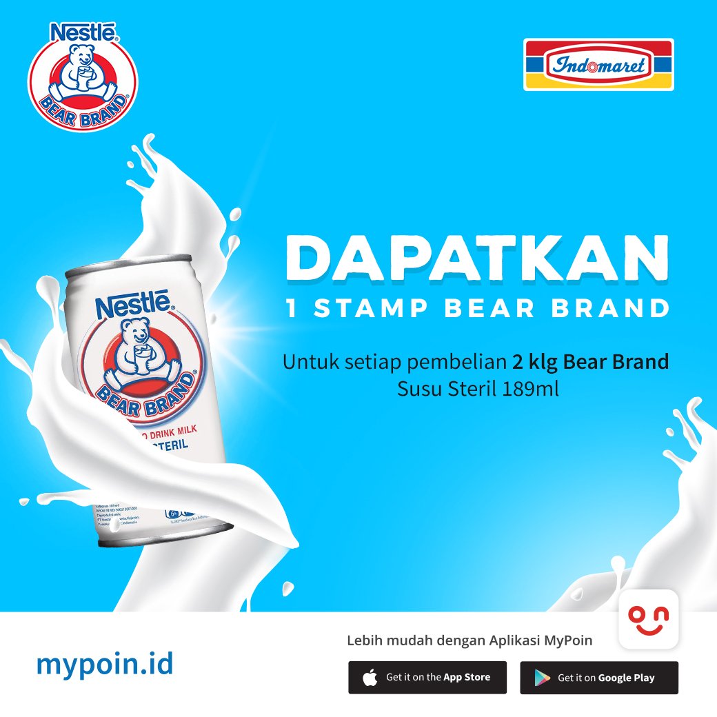 Indomaret's tweet photo. 2) Terus jaga kesehatanmu dengan mengkonsumsi Bear Brand setiap hari dan kumpulkan terus STAMPnya untuk ditukarkan dengan berbagai pilihan produk menarik hanya di MyPoin! Segera cek info lengkapnya di aplikasi MyPoin (https://t.co/Gr9dcORZpB) #MyPoin #KeuntunganDiSetiapTransaksi https://t.co/4hjp2LMyFs