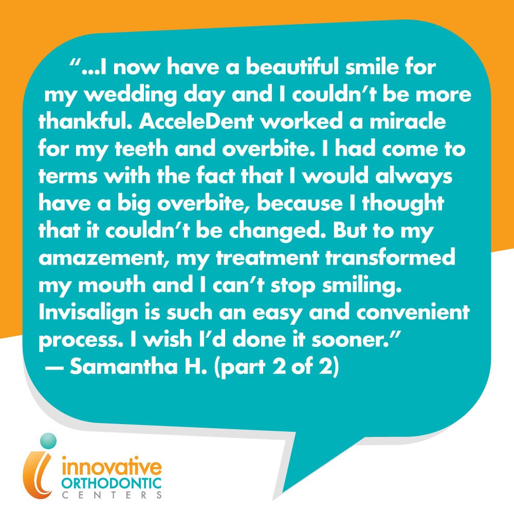 OrthoCenters's tweet photo. No better accessory than a beautiful smile! 👰🏻💐 Congratulations and thank you so much for sharing your story with us Samantha, you looked absolutely stunning on your wedding day! We love your dazzling smile and wish you all the best! #InnovativeOrthodonticCenters #SmilesforLife https://t.co/Nl2ciOU1SQ