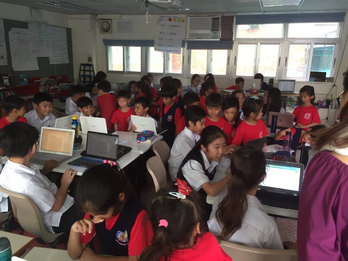 CaptainGoga's tweet photo. Narrative writing celebration! Swapping students with @Ms_Angela3 to give feedback on their writing. Thanks to @Hamorn and @MrsAndersAIS for bringing their students to read the narratives! #Redbrick125 https://t.co/IikP8yRa9e