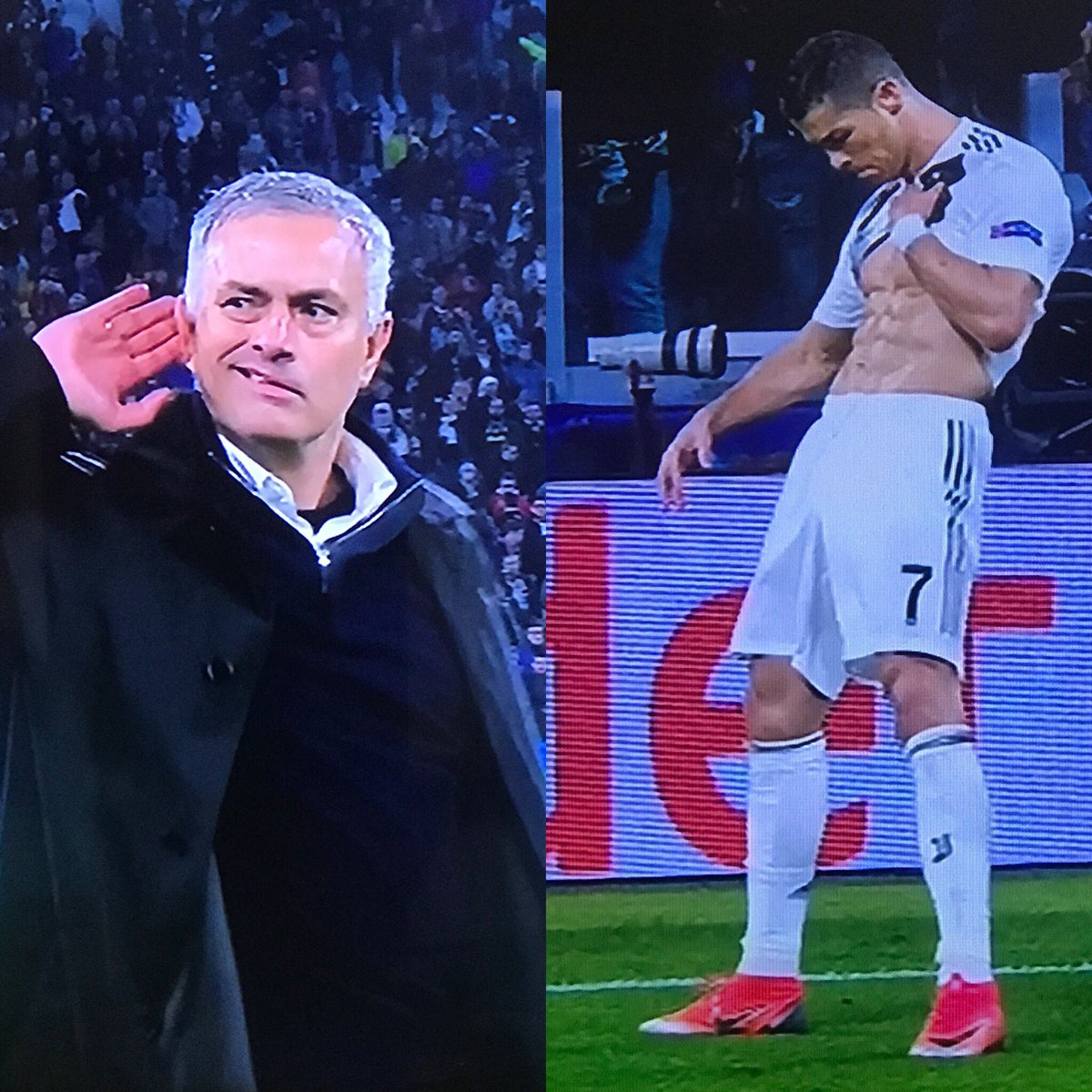 Ale byłoby nudno gdyby nie tych dwóch gości ! Przedstawienie musi trwać ! Show must go on !!! As always , big leaders <a href="/cristiano/">Cristiano Ronaldo</a> &amp; #mourinho , both very similar characters,born WINNERS! Football is unpredictable #juventus vs #manchesterunited 👌#championsleague #best #nevergiveup