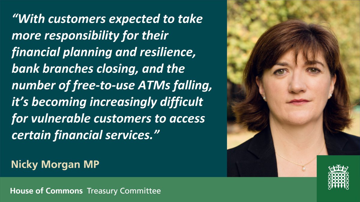 Commenting on the launch of our new inquiry, Chair <a href="/NickyMorgan01/">Baroness Nicky Morgan</a> said that "it's becoming increasingly difficult for vulnerable customers to access certain financial services." Find out more here: goo.gl/7e6i7v