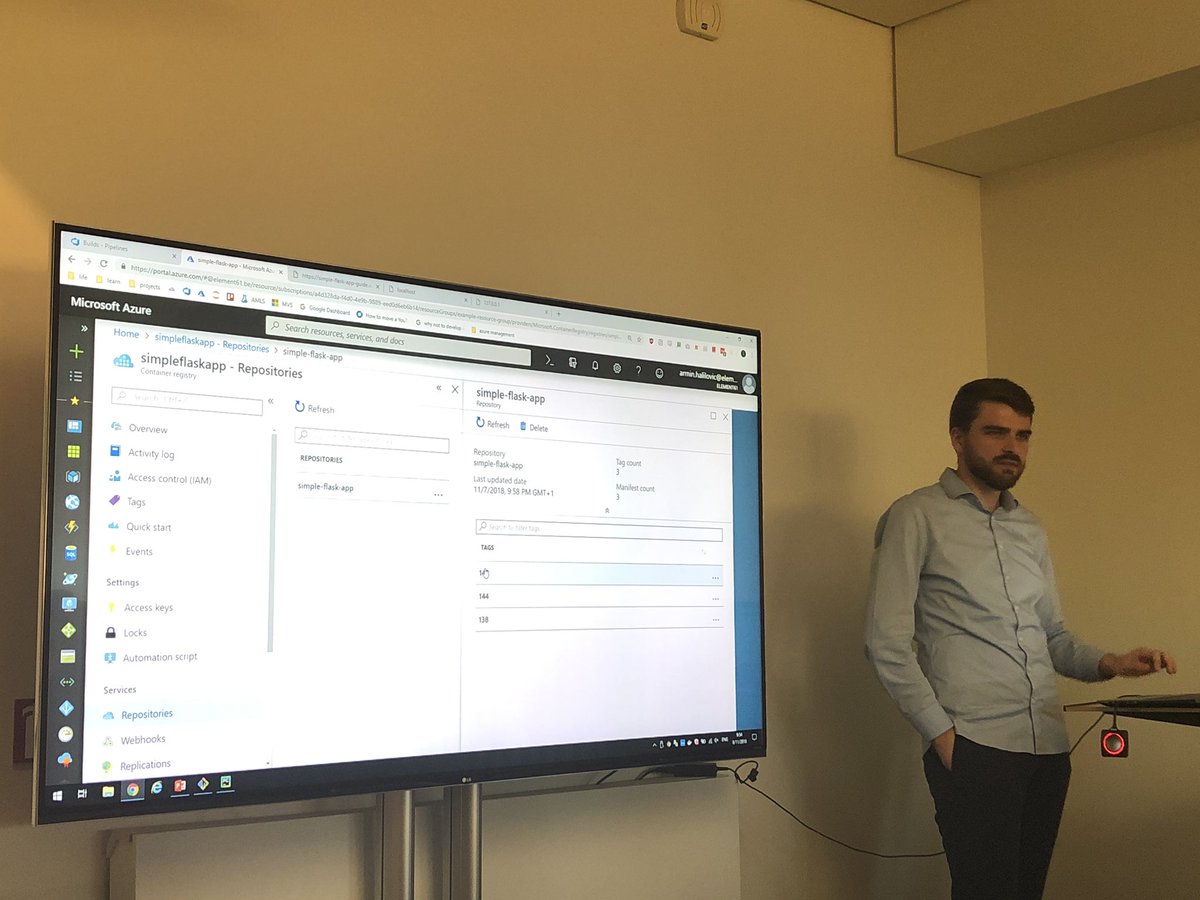element61's tweet photo. Knowledge Sharing Day at @element61. The #BusinessIntelligence and #DataScience teams learn about CI/CD. #ContiniousIntegration #ContiniousDelivery on #Azure by Armin Halilovic #experience #expertise #SqlServer #powerbi Moore Stephens Belgium #analytics #serverless #data https://t.co/HOP9cfgYM3