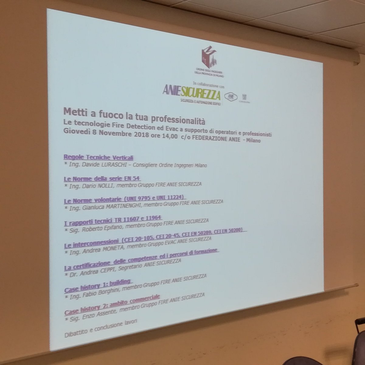 Inizia il terzo appuntamento con il percorso formativo  "Metti a fuoco la tua professionalità" presso la sede ANIE in collaborazione con <a href="/ORDINEingMI/">Ordine Ingegneri MI</a>. Focus sui sistemi   #Fire #Evac. #ANIESicurezza