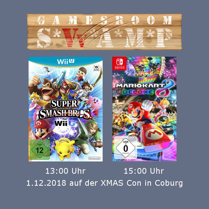 svvamp's tweet photo. In drei Wochen sind wir wieder auf der @Xmas_Con 2018 und haben auch zwei Contest für euch dabei: Mario Kart 8 Deluxe und Super Smash Bros (WiiU).
#gamesroom #svvamp #xmascon #coburg https://t.co/XZFYeM6aQJ