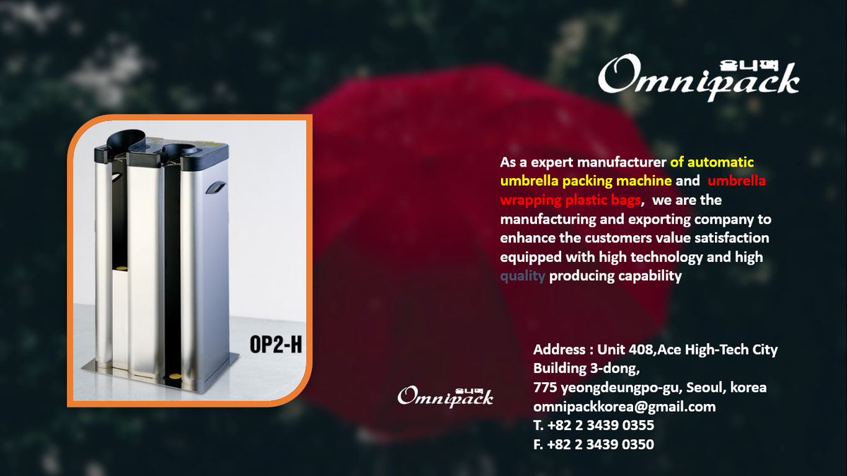 OmnipackKorea's tweet photo. Are you looking for unique features #Umbrella #Automatic #Packing #Machine? Omnipack is one of the Umbrella Automatic Packing Machine product in #Korea. #OP1H #OP2MB #OP1MB, #plastic #bags, #rainwater #remover #ANS https://t.co/13kOuQf919