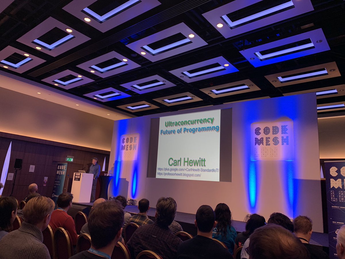 theburningmonk's tweet image. One of my computing heroes Carl Hewitt kicking off #codemesh!