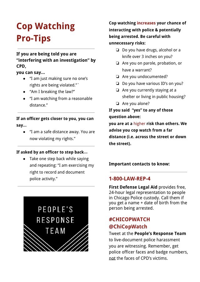 @_Guccigracee This is why copwatching is so important. It really does curb police behavior. If people are out here cop watching, here’s a resource on some helpful tips. From Chicago y’all #stopthecops #protectyourpeople
