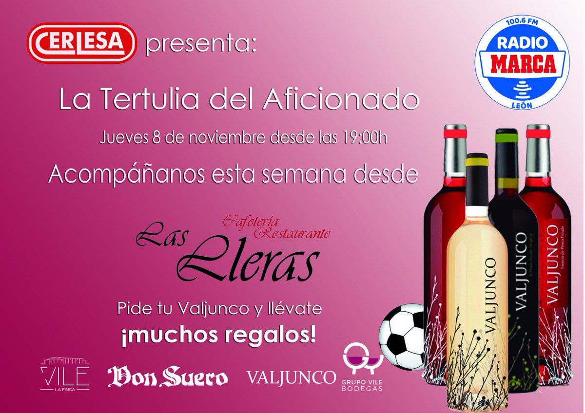 ⚽ Hoy un nuevo programa de #LaTertuliaDelAficionado 👍
📌 A las 19h en directo desde Las Lleras 🔴📡 
Toda la actualidad sobre la <a href="/CyDLeonesa/">Cultural y Deportiva Leonesa</a> con <a href="/davidalaiz/">David Alaiz</a> 🎙
#Leonesp <a href="/cerlesaleon/">Cerlesaleon</a> <a href="/VILELaFinca/">VILE La Finca</a>

📺 Facebook  
📻100.6 FM
💻 radiomarcaleon.com    
📲 Apps