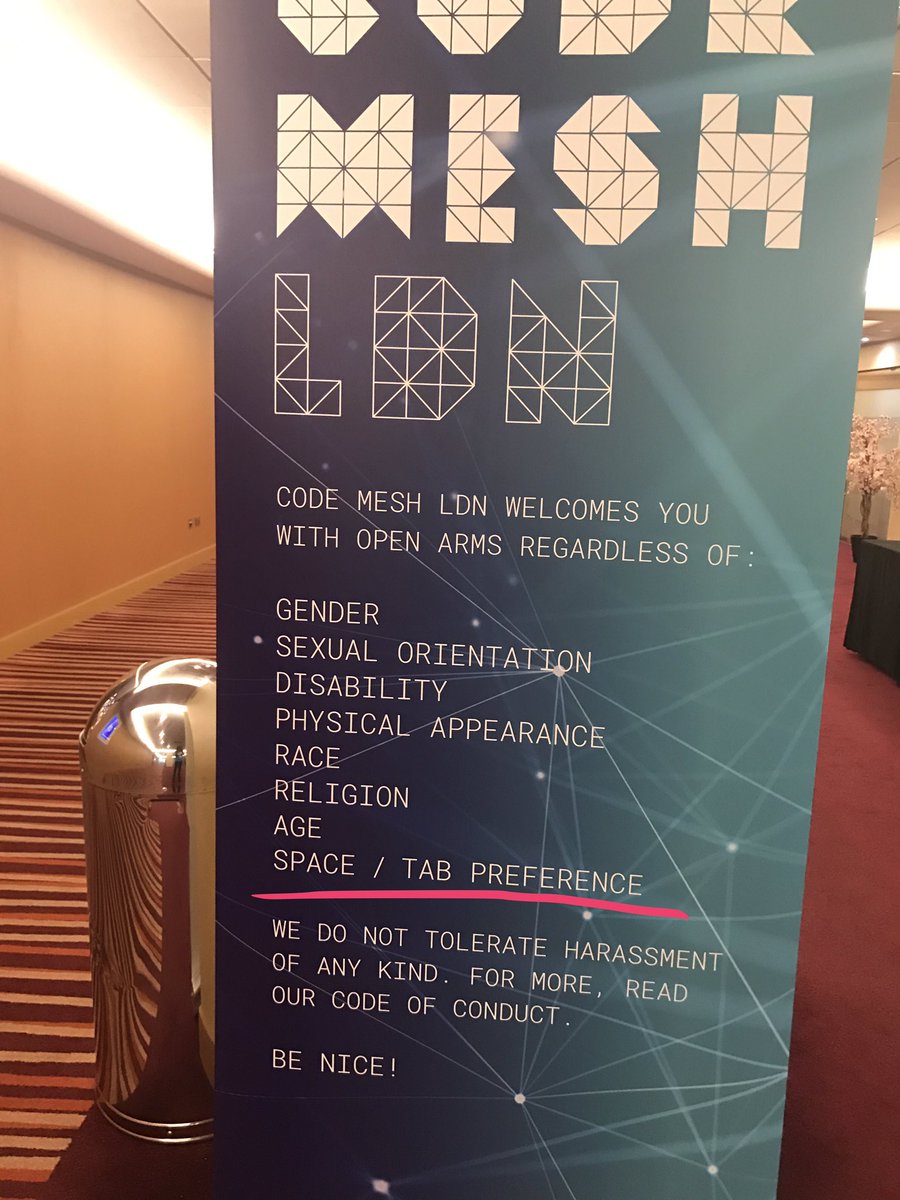 kkavita92's tweet image. #CodeMesh does not discriminate. Most importantly not on space/tab preferences.