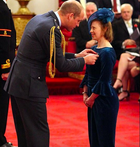 GenePeopleUK's tweet photo. Congratulations to Sarah Gordy on becoming the first woman with Down's Syndrome to receive an MBE. Sarah is commended for her services to the arts &amp; people with disabilities. Slowly the world is changing for the better #DownSyndrome @KensingtonPalace @CallTheMidwife1 @NealStProds https://t.co/H7O8elbids