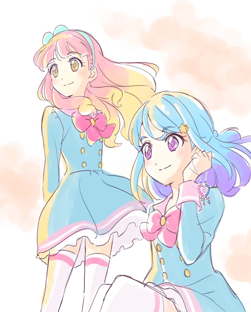 「本日のアイカツフレンズ!31話、夕暮れの階段でのあいねとみおの一連のシーン まる」|大川貴大のイラスト