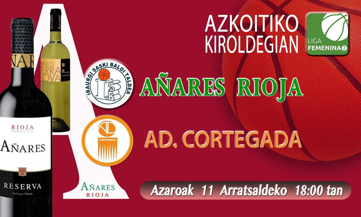🏀💥‼️EGUNON‼️💥🏀 Asteburu honetan etxean jokatzea <a href="/AnaresCrianza/">AñaresCrianza</a> taldeari tokatzen zaio! Partidua igandean izango da Azkoitian, <a href="/ADCORTEGADA/">AD CORTEGADA</a> ren aurka,  baina aste hontan ARRATSALDEZ izango da!

🕚 Igandea 11, arratsaldeko 18:00etan
📌Azkoitiko kiroldegian
🆚 <a href="/ADCORTEGADA/">AD CORTEGADA</a>