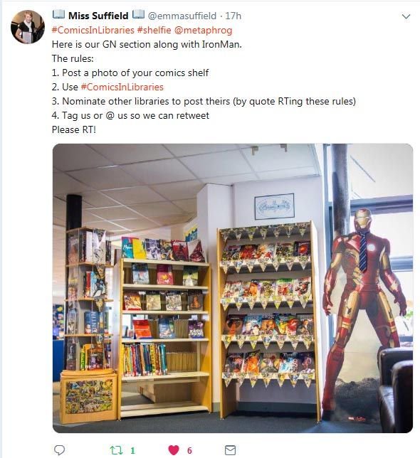 Here's some of the libraries who have joined us so far in the #ComicsInLibraries #shelfie challenge! Want to join in? Follow the rules in this tweet (and please RT!) x.com/metaphrog/stat…