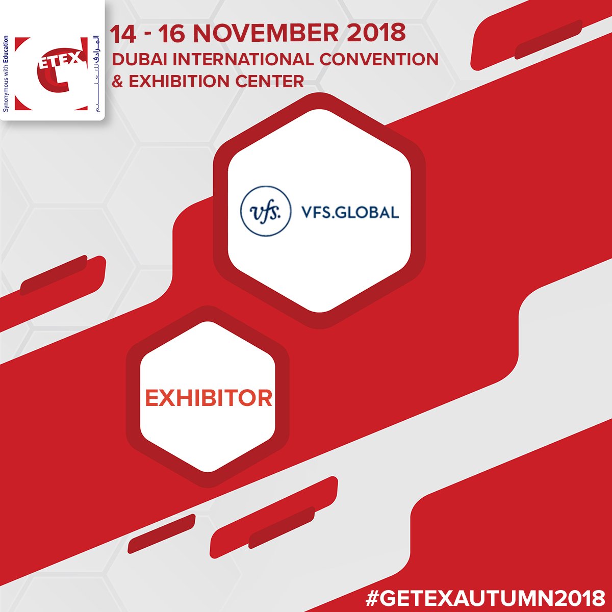 GETEX1's tweet photo. #GETEX2018 welcomes @VFSGlobal to this year's Autumn edition!

#GETEXAutumn2018 https://t.co/ASbJRcOiMg