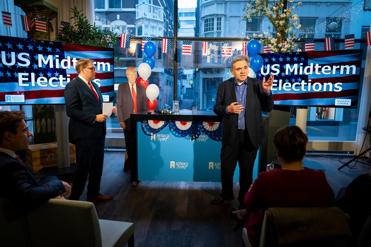 HaagschCollege's tweet photo. Is weer eens wat anders, ontbijten met @usambnl, @ministerPloumen, @SvenKoopmansVVD, @AdriaanAndringa & @WillemPostVS 🥞☕️. Zeker een mooie ochtend gisteren in @nieuwspoort! #Midterms2018 #Electionbreakfast #HaagschCollege https://t.co/pH4cA6rCs9