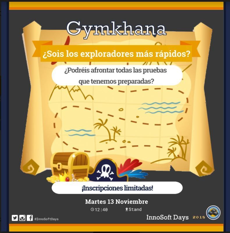 InnoSoftDays's tweet photo. ¿Sois los exploradores más rápidos? ¿Podréis afrontar todas las pruebas que tenemos preparadas? Avisa a tus amistades y demostrad vuestro talento en la gymkhana de Innosoft el martes 13. ¡Inscripciones limitadas! ¿Necesitáis pistas para encontrarnos? https://t.co/imHGOFF4en https://t.co/8GdD1lBDe6