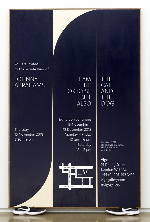 Johnny Abrahams 'I am the tortoise, but also the cat and the dog' <a href="/vigogallery/">Vigo Gallery</a> 
Private View Thursday 15 November 6:30 - 9pm. Exhibition runs 16 November - 15 December 2018. #painting #Monochrome #pattern #repetition #totemic #paint #vigogallery #contemporaryart #line #curves