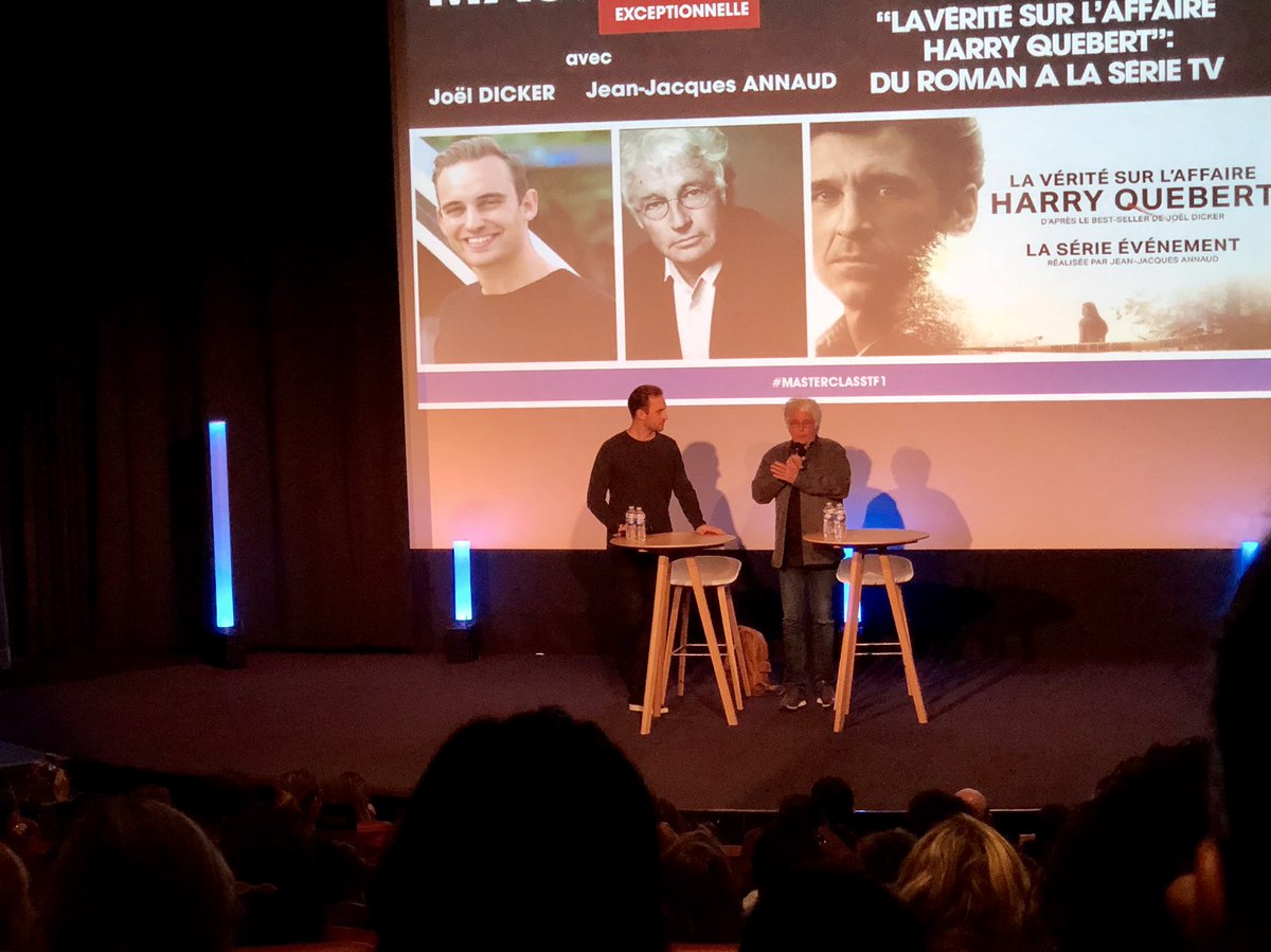 Bstnvz's tweet photo. Du roman à la série TV: Master Class exceptionnelle en présence de Joël Dicker et Jean-Jacques Annaud.
 #LaVéritéSurLAffaireHarryQuebert #MasterClassTF1 https://t.co/dfe4WXAmMI