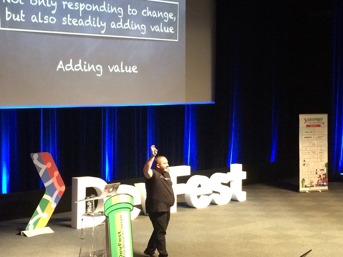 DevFestToulouse's tweet photo. #Now Agile, Craftsmanship, DevOps and other monsters - how to fight with them
#methood &amp; #tools in Delair Room with @RobertFirek
#devfestToulouse https://t.co/XTMLGO8uuk