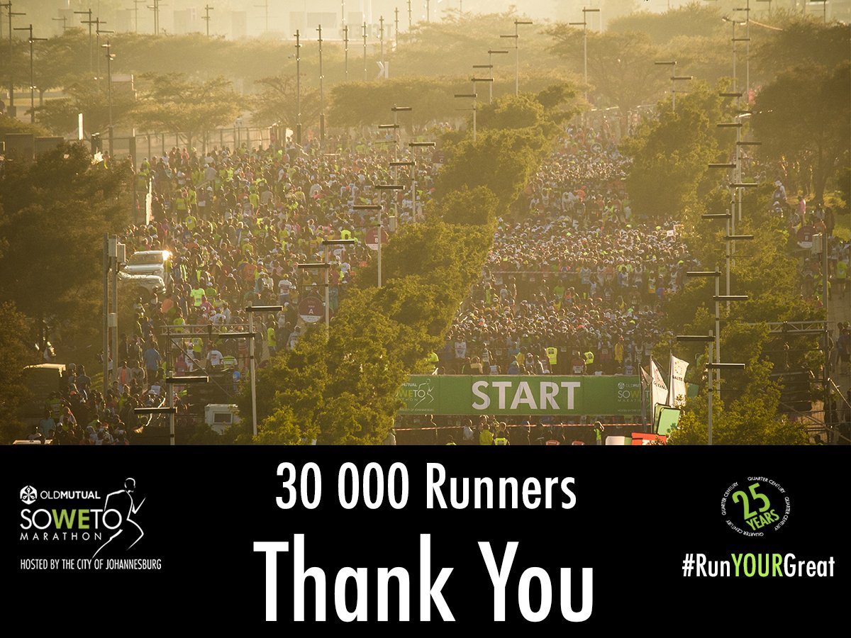 SowetoMarathon's tweet photo. 4th Nov saw 30k runners join us at the 25th People's Race! This year's #RunYourGreat saw stories of bravery, tenacity and courage being shared, showing just how special the #sowetomarathon is! We look forward to welcoming all runners back to the startline for the 2019 edition! https://t.co/h9i4ZxqiV3