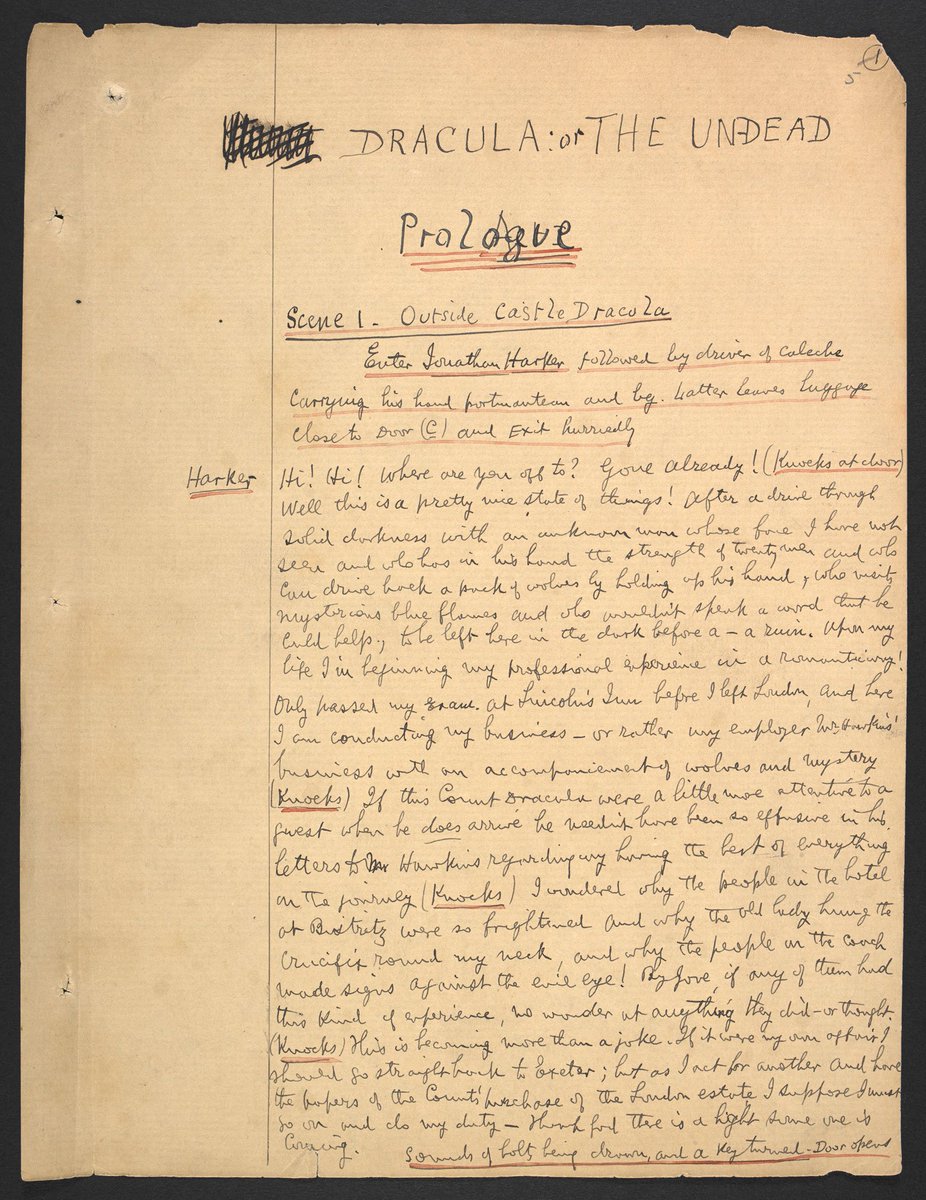 britishlibrary's tweet photo. Bram Stoker was born #otd in 1847. This Dracula playscript features Stoker's handwriting and an increasing number of printed extracts from the novel, indicative of the haste at which it was produced in order to protect the dramatic rights to the book https://t.co/J6m5aQdQVv https://t.co/29ftY5GvfQ
