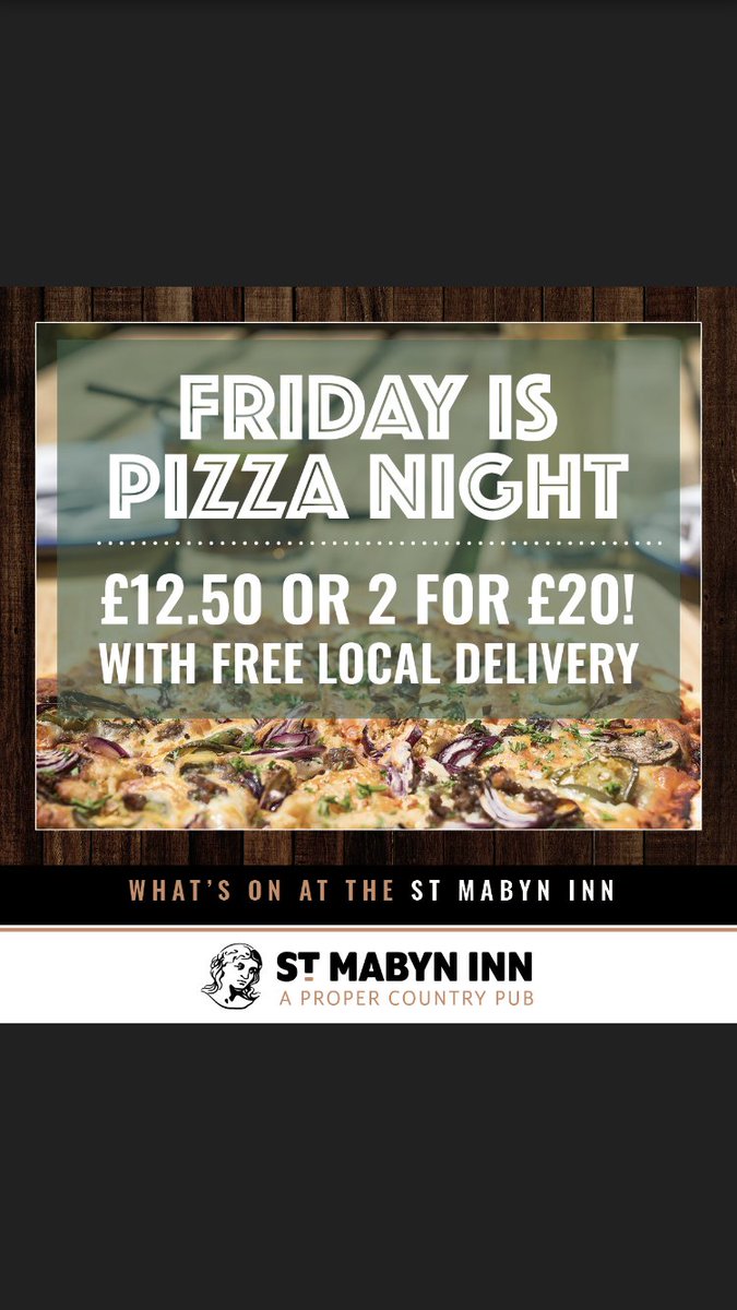 StMabynInn's tweet photo. We 💜 Pizza here @StMabynInn - Friday Night is #Pizzanight with our own Pizza chef, what better way 2 spend yr Friday eve🍕😍 2Pizza 4 £20 &amp; free local delivery! Get them whille they’re🔥#StMabynInn #StMabyn #Cornwall @WOWadebridge @WhatsOnCornwall @staustellwines @SharpsBrewery https://t.co/NweY8QD627