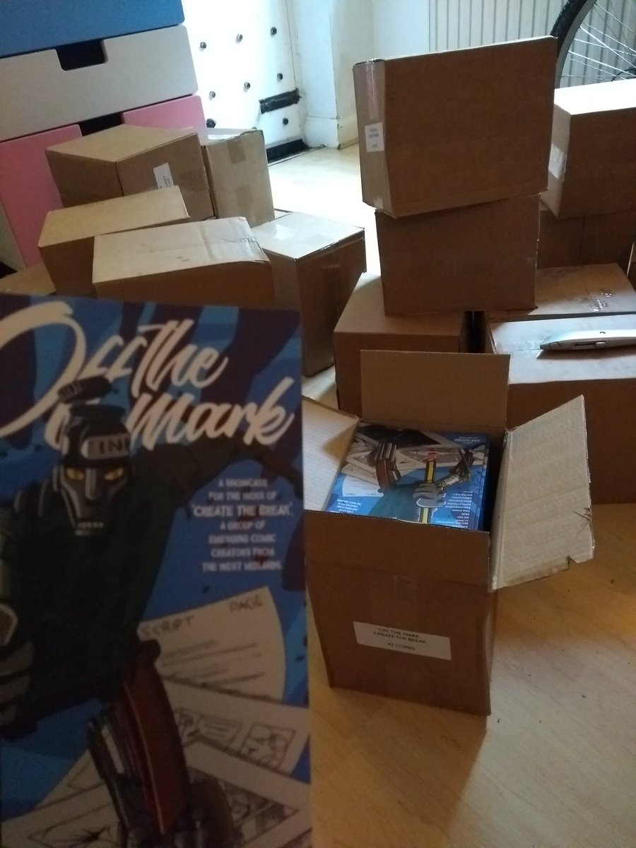 mccreaman's tweet photo. Just through the door, 25 boxes of @OffComic after their successful #kickstarter.. looks great, remember we have a launch do on November 13th @LibraryofBham between 5-7pm. Thanks to everyone who supported us and hope to see you there! https://t.co/6pEFW9GGx5