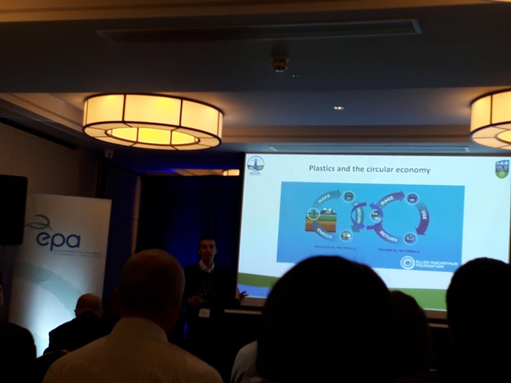 preventwaste's tweet photo. Prof Kevin O'Connor of UCD explaining terms such as biobased and biodegradable plastics at @EPAIreland Plastics Economy event #EPAplastics https://t.co/JafnLCuKcY