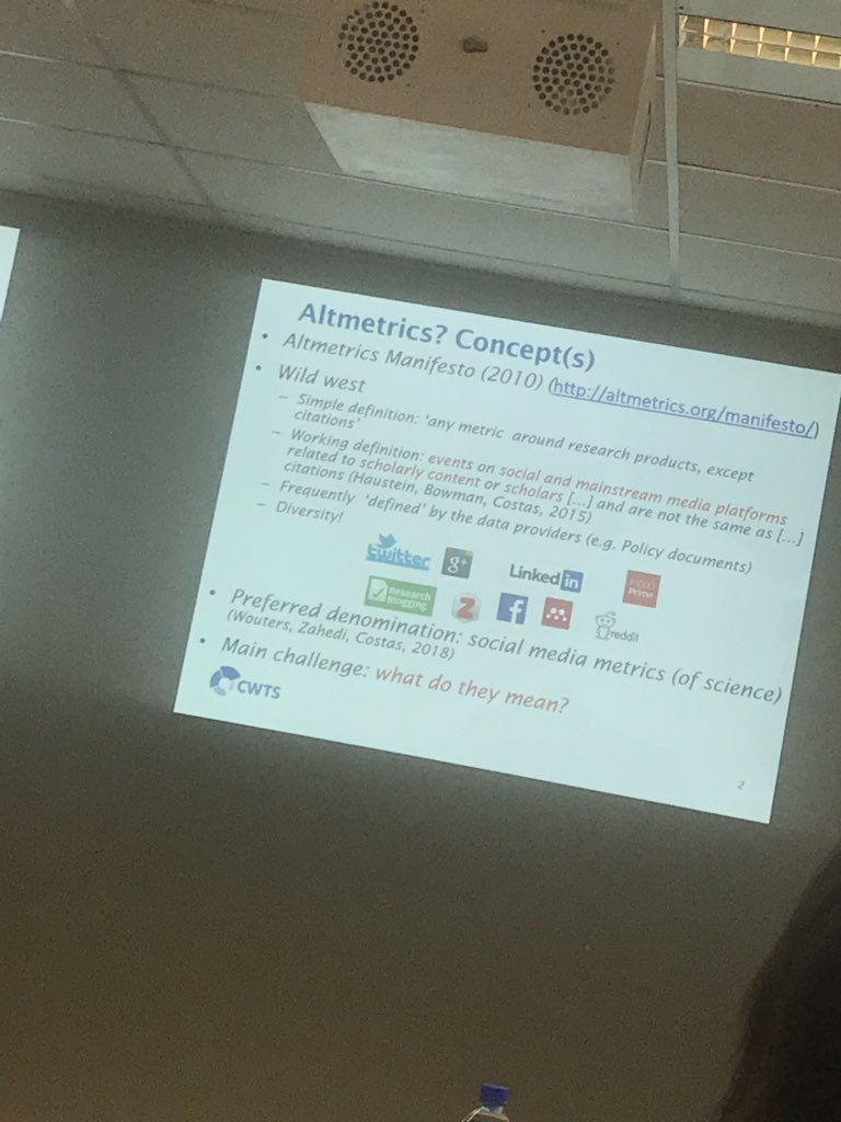 JensenWarwick's tweet photo. #scicom100 post-conference workshop - Rodrigo Costas: Altmetrics. Focusing on social media metrics. I am interested to see if there is any discussion of digital divide, other methodological issues with using social media for evaluation. https://t.co/WCHtpGQKK2 (my critique) https://t.co/rO4dBJ8F3Y