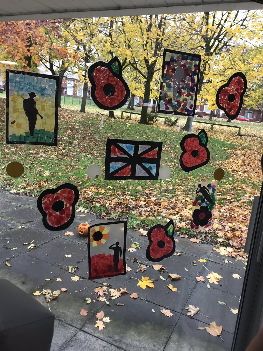 The theme for this weeks OT group activity at Darley Court is Remembrance Day.
We have created a lovely display of sun-catchers for our male unit. The gents loved it and we heard some Great War stories #OTWeeek2018 (photos with consent)