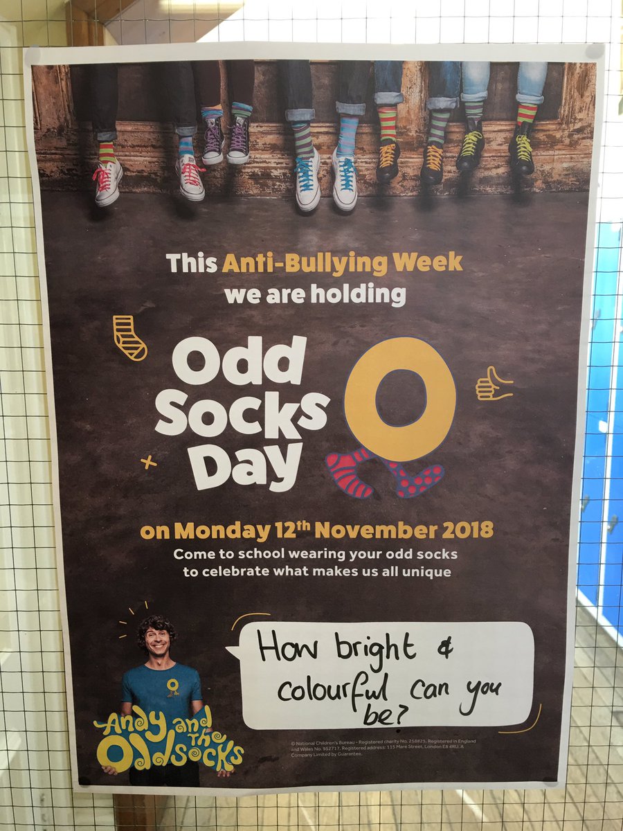 TGS_PhilosphRE's tweet photo. Getting ready to mark #AntiBullyingWeek with Odd Sock Day on Monday 12 November to celebrate #IndividualDifference and #Diversity. How bright will your socks be? #ChooseRespect https://t.co/1n1hGcnel0
