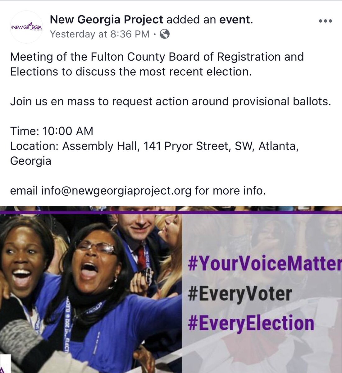 TheWayWithAnoa's tweet image. Good morning! There are two actions happening this morning. At 9:45 there is a hearing in the case of Brown v. Kemp on a motion for TRO. And 10am there is a meeting at the Fulton County Board if Registration and Elections re: provisional ballots #gapol #CantTrustKemp #EveryVote