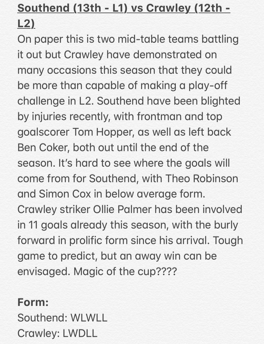 So here’s the one you’ve all been waiting for. Tricky’s ‘cupset’ tip: 

Colchester, Exeter, Forest Green and Crawley is 280/1. Lump on?