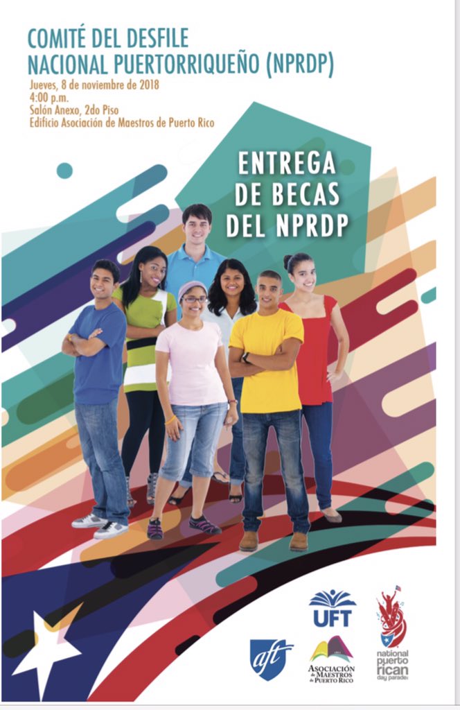 profe_c's tweet image. Join AFT VPs Evelyn De Jesus &amp;amp; AMPR Pres. Doña Aida Diaz &amp;amp; National PuertoRican Day Parade Committee in Celebrating the #NPRDP #PuertoRican Scholarship Winners- Where: Associacion de Maestros de Puerto Rico Time: 4pm  @AFTunion @amprnet  #SomosPRConference2018  #Education #SOMOS