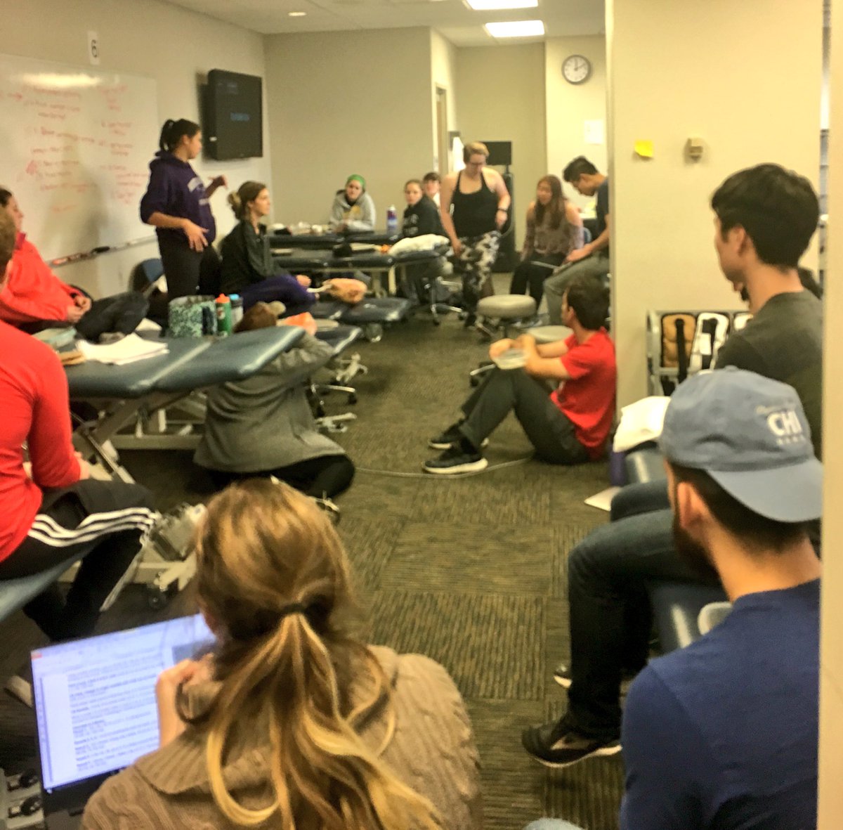 #DPTstudents learning cervical techniques from each other during lunch hour. So impressed by this dedicated group #UICDPT