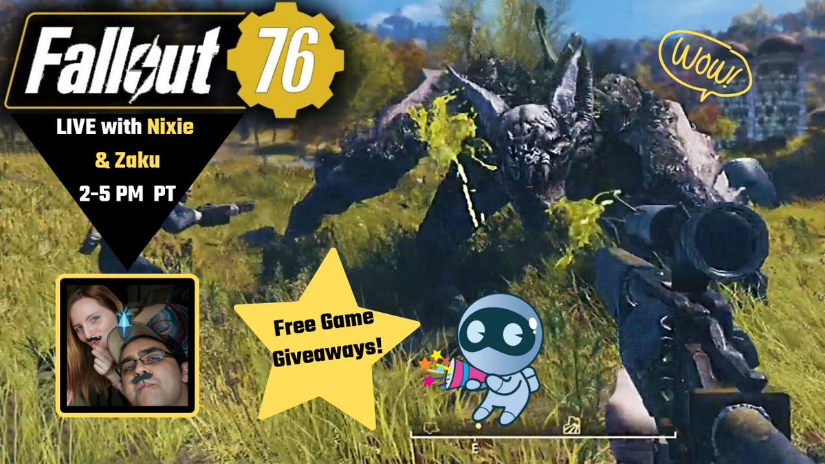 EquitiGames's tweet photo. Just an hour to go before @NixiePixel &amp; @Zakupilot256 #Stream the finality of the #Fallout76 #Beta on @Twitch Watch both streams here: https://t.co/P5OvSxEuJy #Fallout @Fallout @bethesda @BethesdaStudios #NixiePixel #Twitch #Streaming Also ask us if you'd like to join us in game. https://t.co/mYYy98af3B