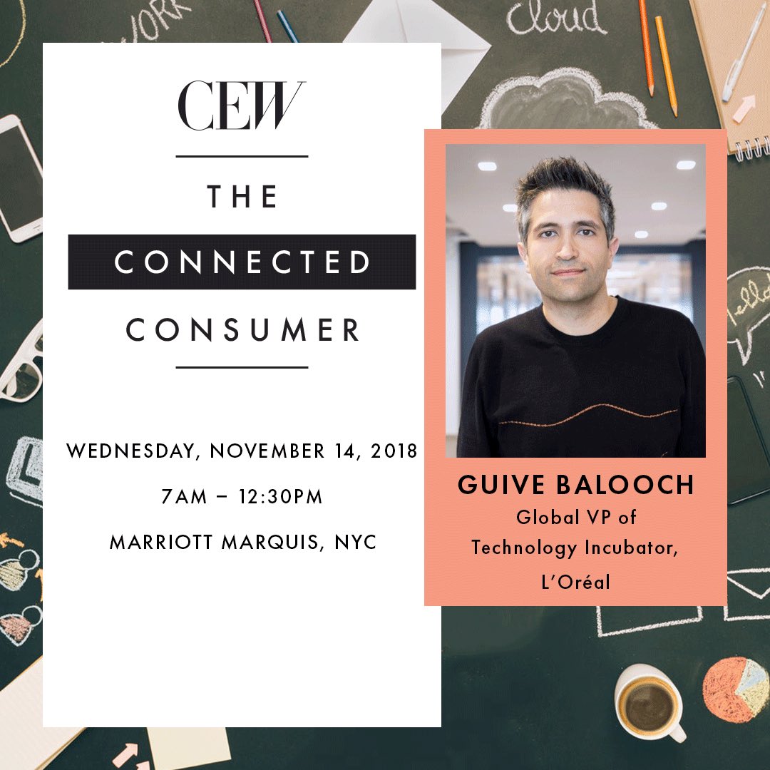 CEW (@cewinsider) on Twitter photo Explore the possibilities of #beauty and tech with <a href="/GuiveBalooch/">Guive Balooch</a> of <a href="/LOrealUSA/">L'Oréal USA</a> as he shares how #tech developments reshape the beauty industry from product #design to #consumer experience at #CEWConference
bit.ly/CEWCCConference Explore the possibilities of #beauty and tech with <a href="/GuiveBalooch/">Guive Balooch</a> of <a href="/LOrealUSA/">L'Oréal USA</a> as he shares how #tech developments reshape the beauty industry from product #design to #consumer experience at #CEWConference
bit.ly/CEWCCConference