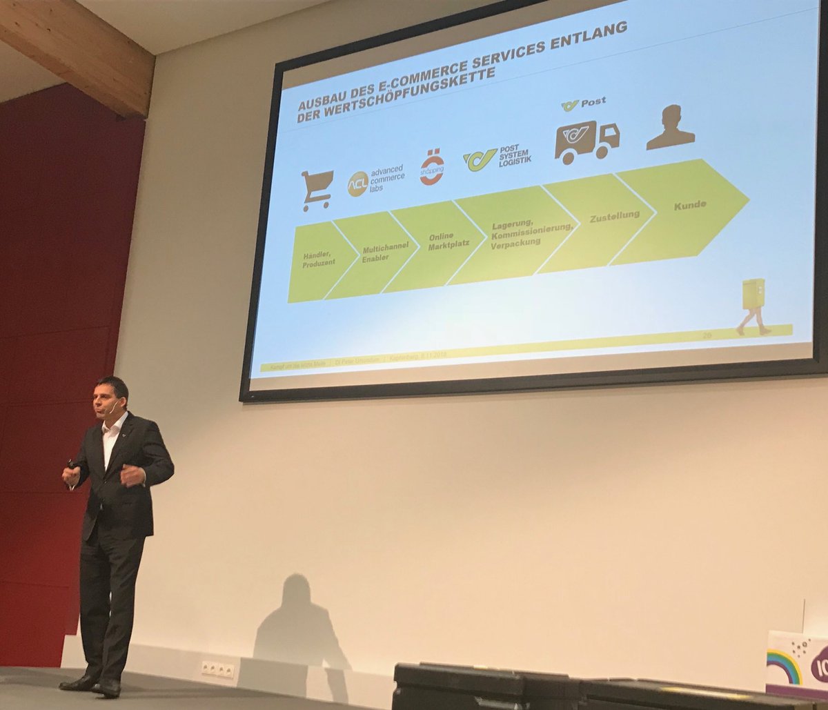 ACLcommercelabs's tweet image. #ACL als Enabler für die E-Commerce Wertschöpfungskette am Vortrag von Postvorstand Peter Umundum zum Kampf um die letzte Meile an der #FHKapfenberg